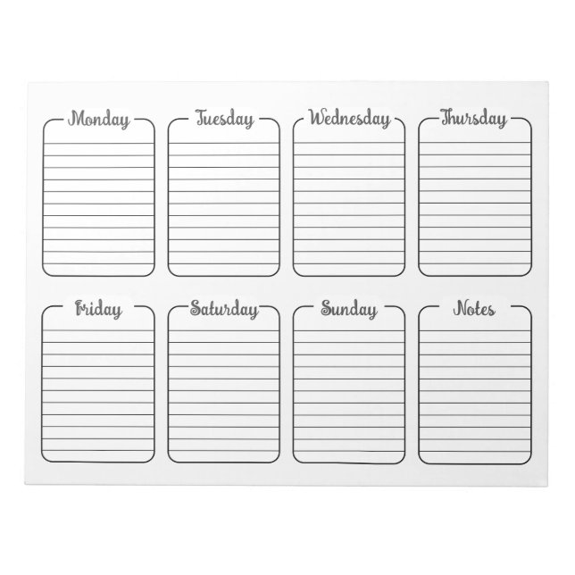 Simple Weekly Planner White Tear Away Calendar Notepad (Front)