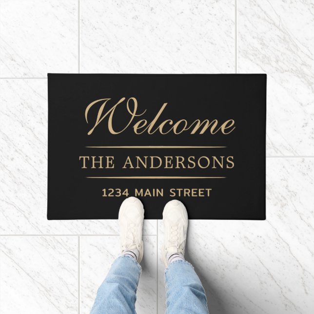 Simple Welcome Black and Tan Personalized Family Doormat (Indoor)