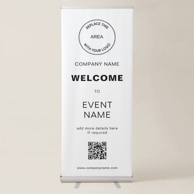 Simple Welcome Company Logo QR Code Custom Retractable Banner (Front)