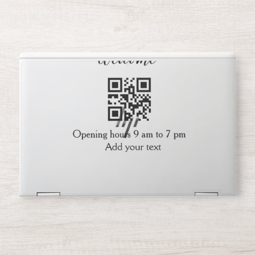 Simple welcome opening welcome barcode QR add name HP Laptop Skin