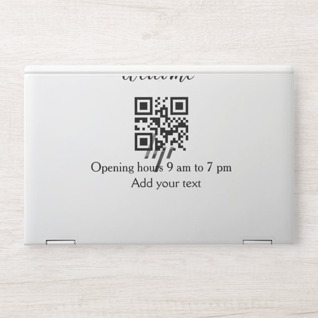 Simple welcome opening welcome barcode QR add name HP Laptop Skin (Front)