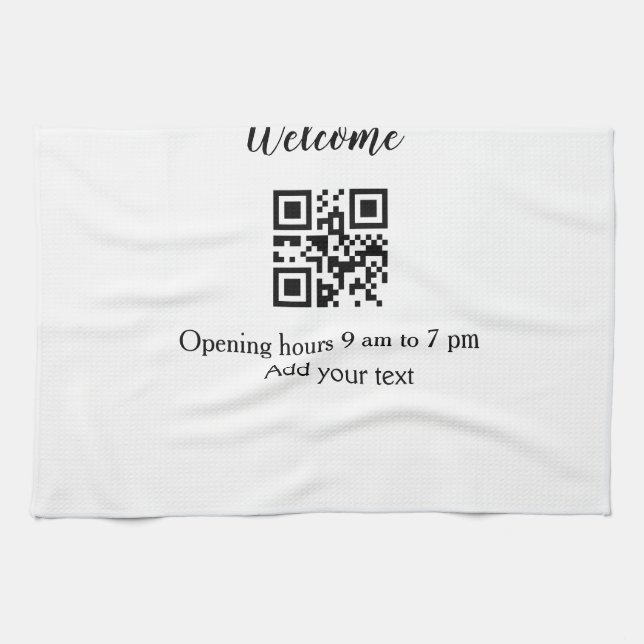 Simple welcome opening welcome barcode QR add name Kitchen Towel (Horizontal)