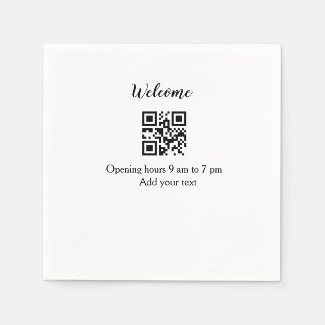 Simple welcome opening welcome barcode QR add name Napkins (Front)
