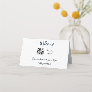 Simple welcome opening welcome barcode QR add name Place Card