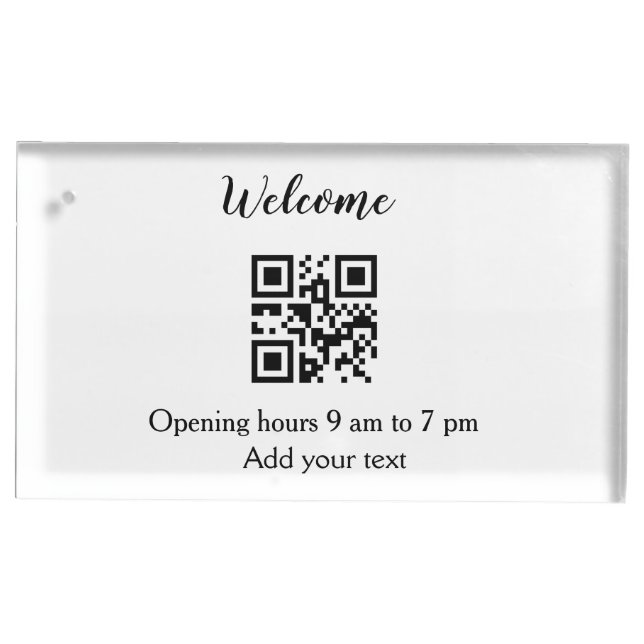 Simple welcome opening welcome barcode QR add name Place Card Holder (Front)