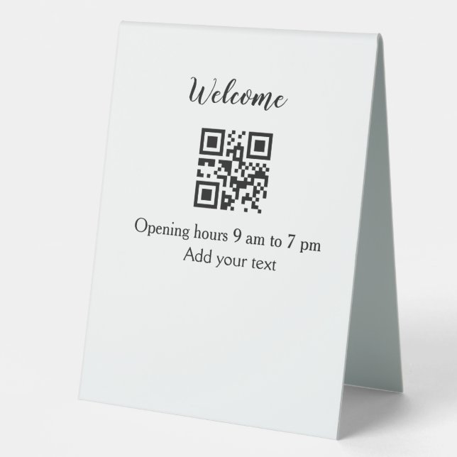 Simple welcome opening welcome barcode QR add name Table Tent (Front)