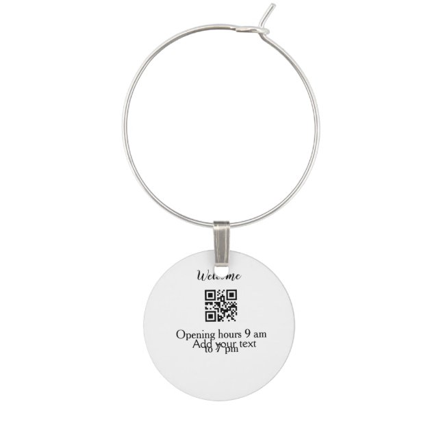 Simple welcome opening welcome barcode QR add name Wine Charm (Front)