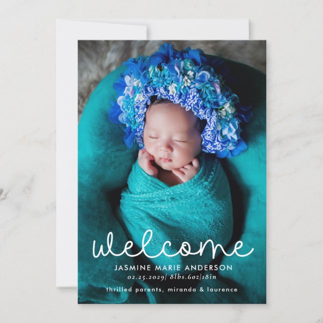 Simple Welcome Photo Birth Announcement (Front)