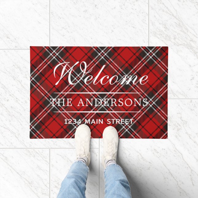 Simple Welcome Plaid Pattern Personalized Family Doormat (Indoor)
