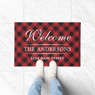 Simple Welcome Plaid Pattern Personalized Family Doormat