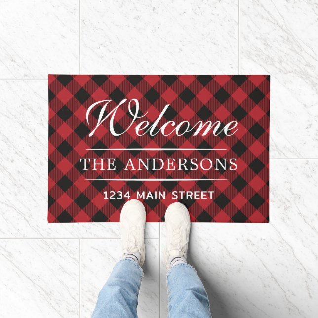 Simple Welcome Plaid Pattern Personalized Family Doormat (Indoor)