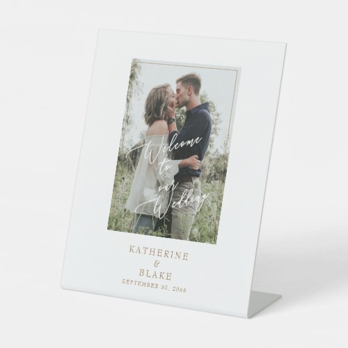 Simple Welcome to our Wedding Photo Names Date Ped Pedestal Sign