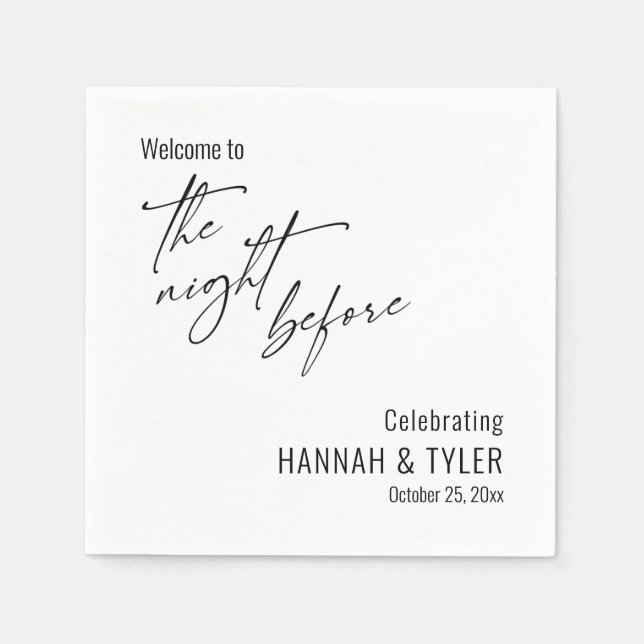 Simple Welcome to The Night Before Black & White Napkins (Front)