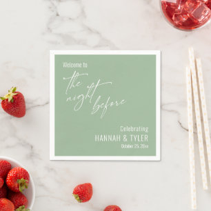 Simple Welcome to The Night Before on Sage Green Napkins