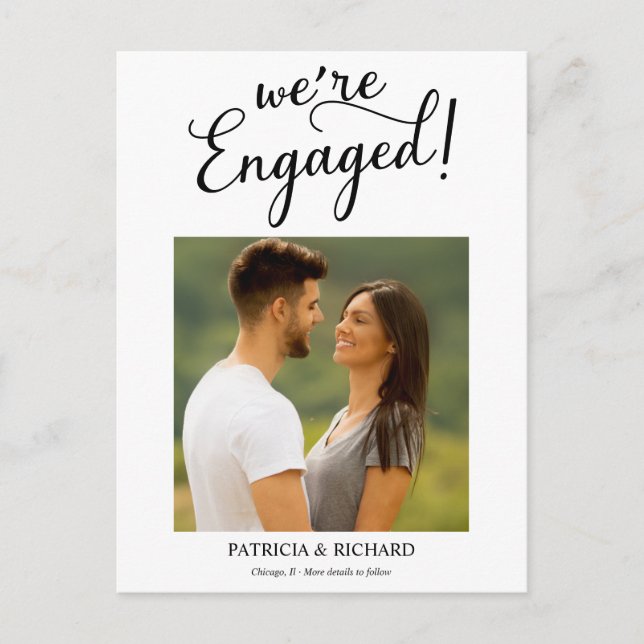 Simple We're Engaged Engagement Announcement Photo Postcard (Front)