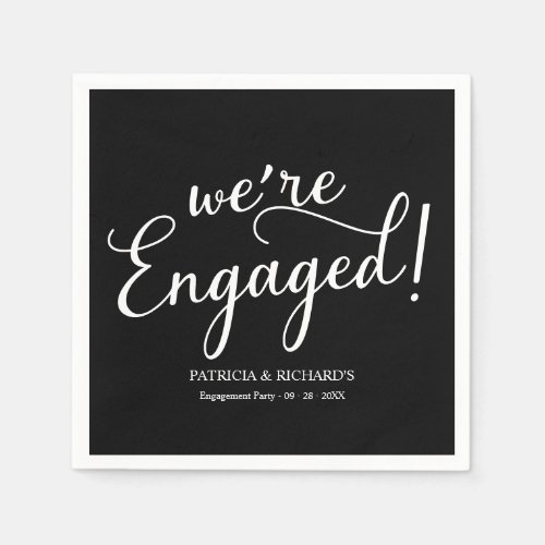 Simple Were Engaged Engagement Party Black Napkins