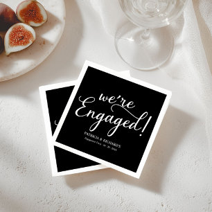Simple We're Engaged Engagement Party Black Napkins