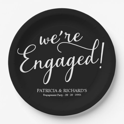Simple Were Engaged Engagement Party Black  Paper Plates