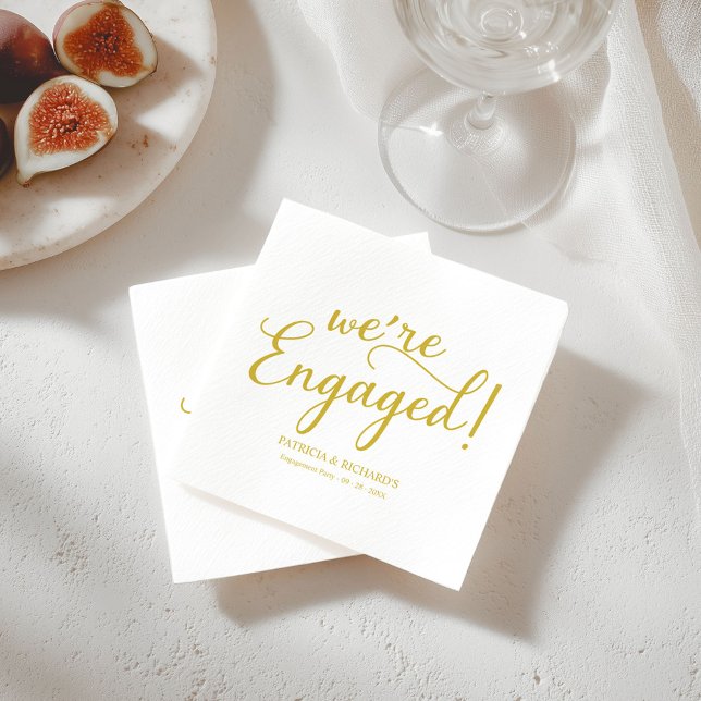 Simple We're Engaged Engagement Party Gold Napkins (Creator Uploaded)