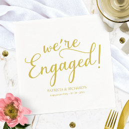 Simple We&#39;re Engaged Engagement Party Gold Napkins