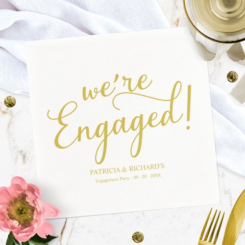 Simple Were Engaged Engagement Party Gold Napkins