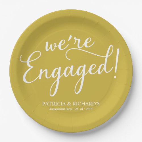 Simple Were Engaged Engagement Party Gold Paper Paper Plates