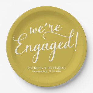 Simple We're Engaged Engagement Party Gold Paper Plates