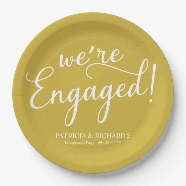 Simple We're Engaged Engagement Party Gold Paper Plates (Front)
