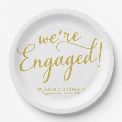 Simple Were Engaged Engagement Party Gold Paper Plates