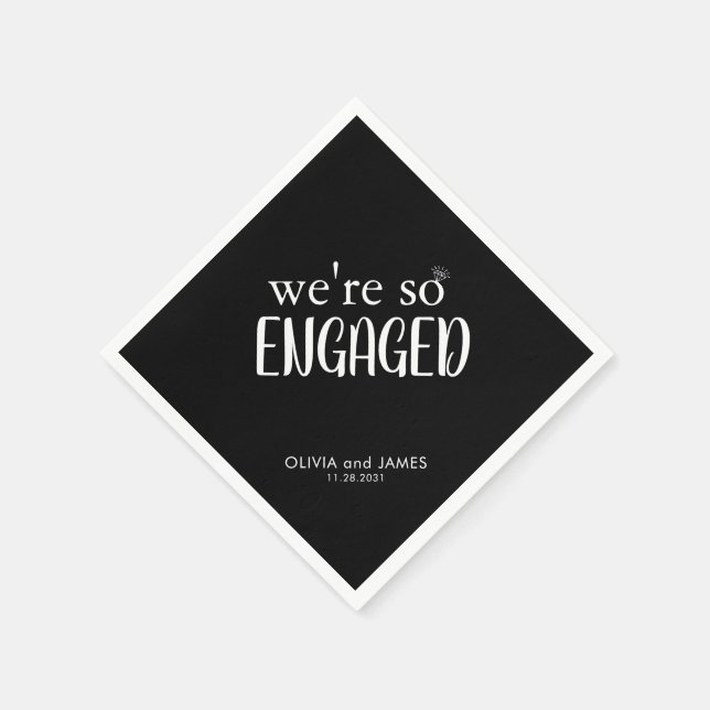 Simple We're So Engaged Diamond Ring Engagement Napkins (Corner)