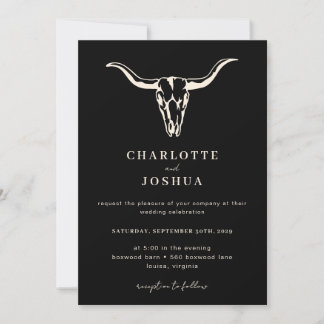 Simple Western Bohemian Cow Skull Photo Wedding Invitation