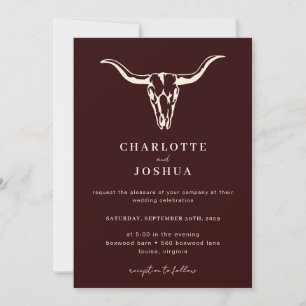 Simple Western Bohemian Cow Skull Photo Wedding  Invitation