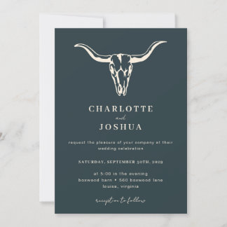 Simple Western Bohemian Cow Skull Photo Wedding Invitation