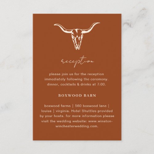 Simple Western Bohemian Cow Skull Reception Enclosure Card