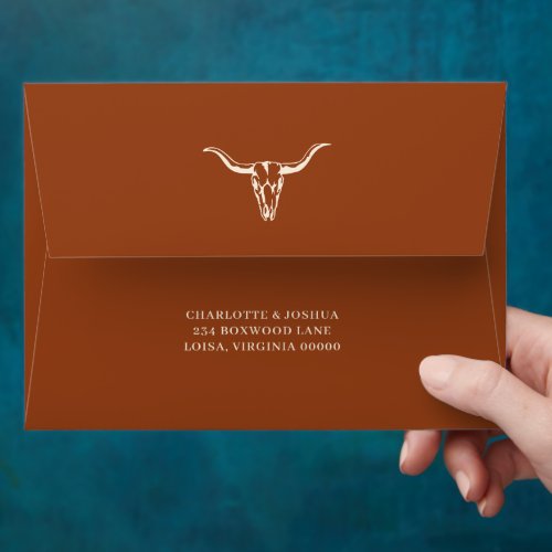 Simple Western Bohemian Cow Skull Wedding  Envelope