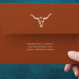 Simple Western Bohemian Cow Skull Wedding  Envelope