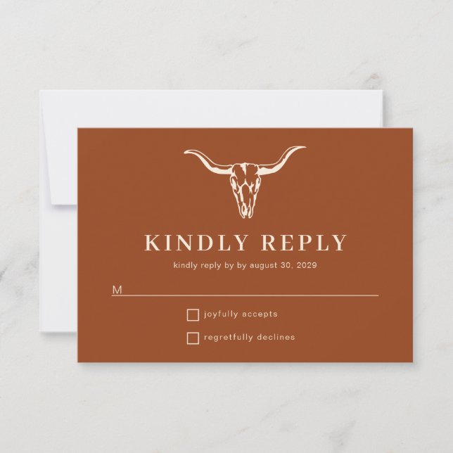 Simple Western Bohemian Cow Skull Wedding  RSVP Card (Front)