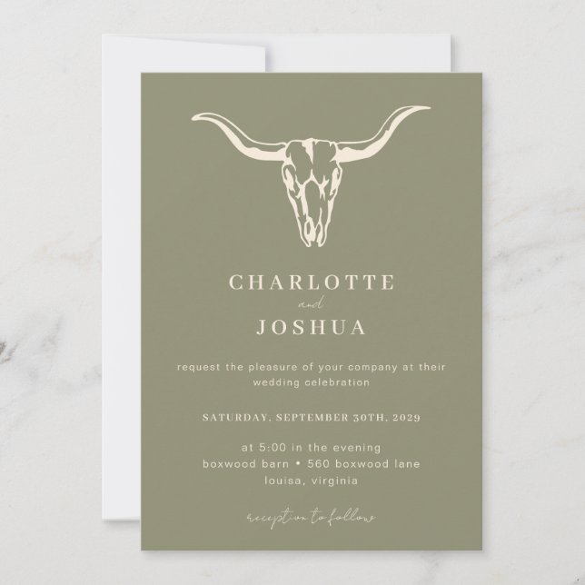 Simple Western Boho Cow Skull All in One Wedding  Invitation (Front)