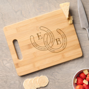 Simple Western Horseshoe Couple Monogram Initials Engraved Cutting Board