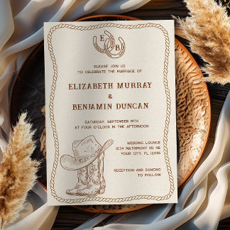 Simple Western Horseshoe Monogram Barn Wedding Invitation