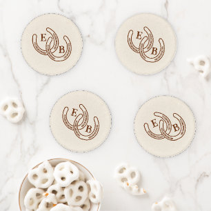 Simple Western Horseshoe Monogram Initials Wedding Coaster Set