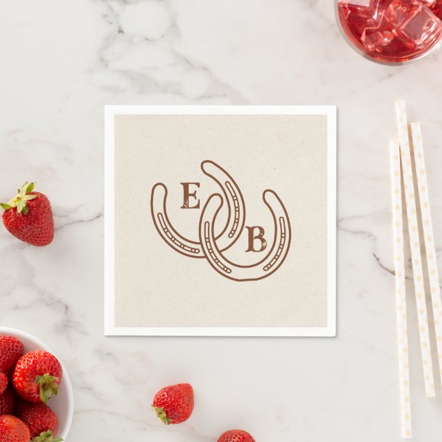 Simple Western Horseshoe Wedding Monogram Napkins (Insitu)