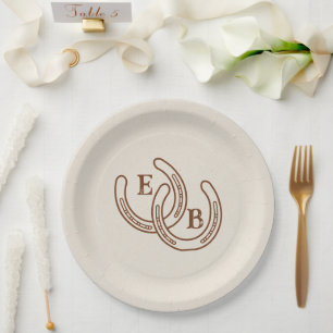 Simple Western Horseshoe Wedding Monogram Paper Plates