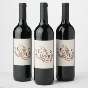 Simple Western Horseshoe Wedding Monogram Wine Label