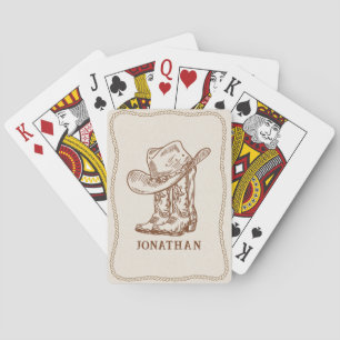 Simple Western Rope Cowboy Boots and Hat Name Poker Cards