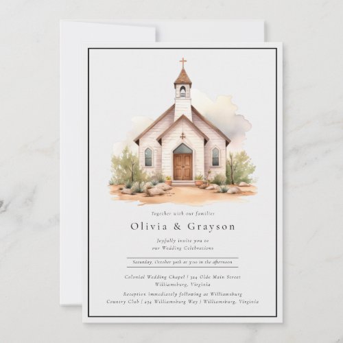 Simple Western Watercolor Chapel Wedding  Invitation