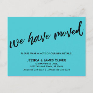 Simple We've Moved Casual Handwriting Turquoise Postcard