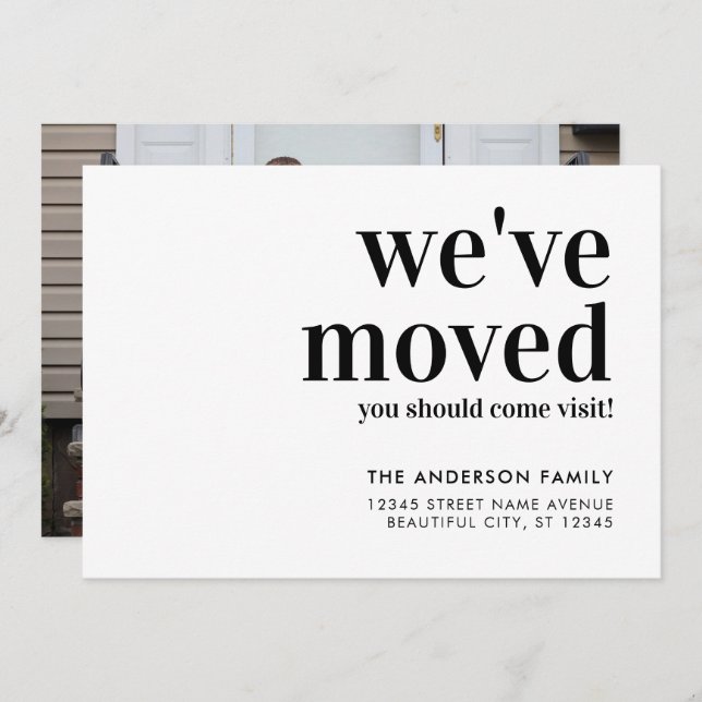 Simple We've Moved Come Visit Modern Photo Moving Announcement (Front/Back)