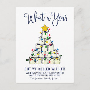 Simple What a Year Christmas Greeting Holiday Postcard