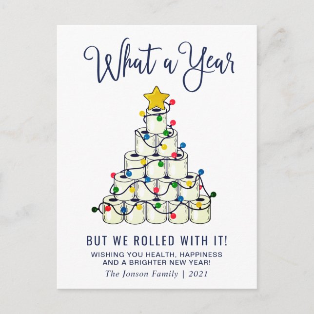 Simple What a Year Christmas Greeting Holiday Postcard (Front)